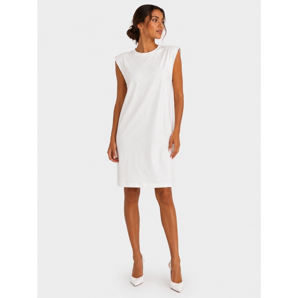 Babaton White Shoulder Pad T-Shirt Mini Dress 100% Cotton 2XS NWT New